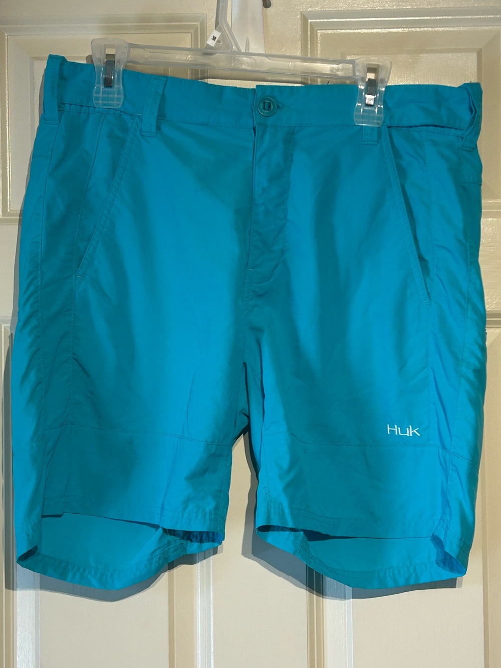 Huk Next Level 7” Fishing Shorts Mens Large Turquoise Performance Cargo Utility